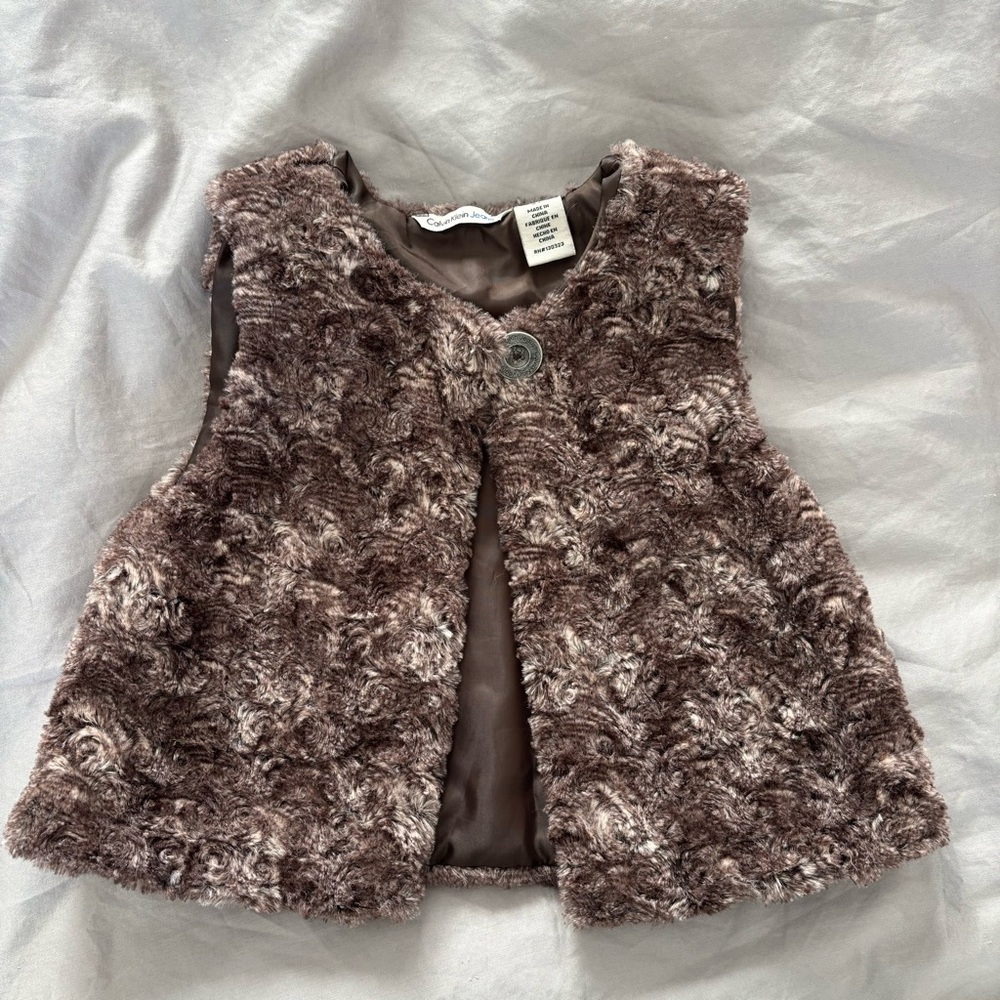 Girls Toddler Calvin Klein Brown Faux Fur Vest 3T